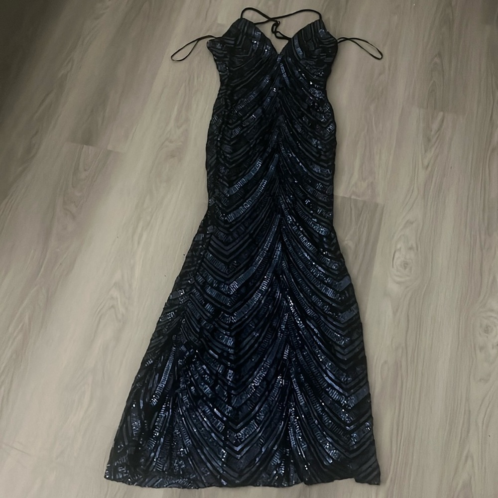 Long Maxi Bodycon Navy Blue and Black Dress Windsor Size Small